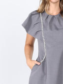 Gathered nec stone work ruffle sleeve dress DRESS Gracia Fashion 