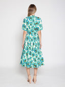 Gathered neck floral print belt dress TOP Gracia Fashion 