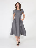 Gathered Side Detail Cap Sleeve A-line Midi Dess DRESS Gracia Fashion 