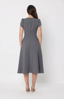 Gathered Side Detail Cap Sleeve A-line Midi Dess DRESS Gracia Fashion 