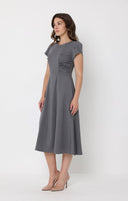 Gathered Side Detail Cap Sleeve A-line Midi Dess DRESS Gracia Fashion 