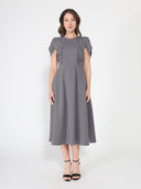 Gathered Side Detail Cap Sleeve A-line Midi Dess DRESS Gracia Fashion GREY S 