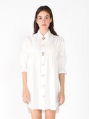 Gathering Long Top with Gold Buttons TOP Gracia Fashion WHITE S 