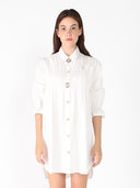 Gathering Long Top with Gold Buttons TOP Gracia Fashion WHITE S 