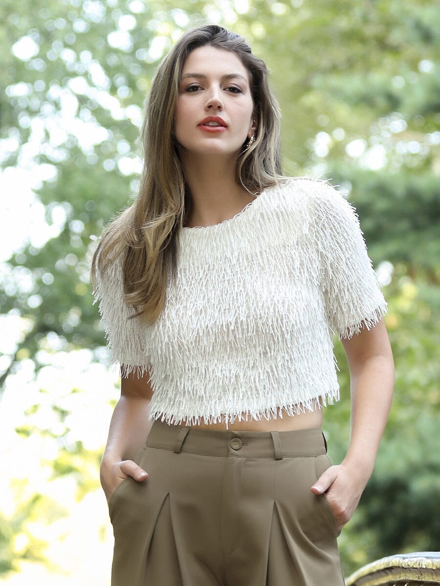 Glitter fringe crop top TOP Gracia Fashion 