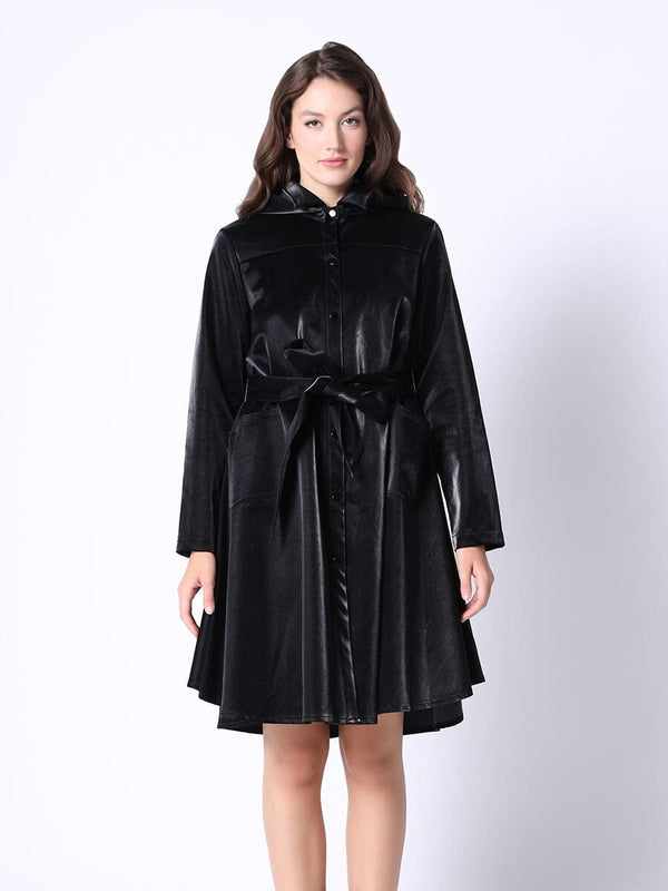 Glossy Rain Coat with Waist Ribbon - Gracia Fashion Glossy Rain Coat with Waist Ribbon - Gracia Fashion