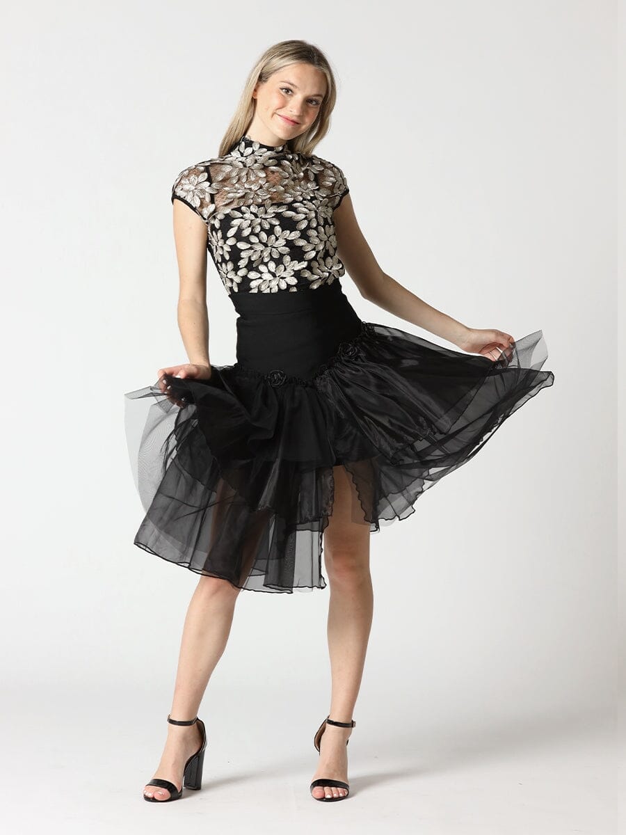 Gold Leaf Lace Top TOP Gracia Fashion BLACK/GOLD S 