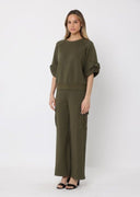 Gracia Fashion Women's Bow detail sleeve round neck solid top TOP Gracia Fashion 