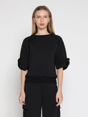 Gracia Fashion Women's Bow detail sleeve round neck solid top TOP Gracia Fashion BLACK S 