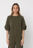 Gracia Fashion Women's Bow detail sleeve round neck solid top TOP Gracia Fashion OLIVE S 