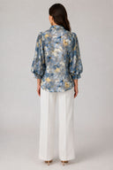 Gracia Fashion Women's Floral Print Front Tie Neck Puff Sleeve Top TOP Gracia Fashion 