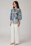 Gracia Fashion Women's Floral Print Front Tie Neck Puff Sleeve Top TOP Gracia Fashion 