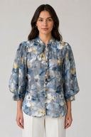 Gracia Fashion Women's Floral Print Front Tie Neck Puff Sleeve Top TOP Gracia Fashion 