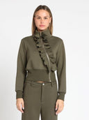 Gracia Fashion Women's Highneck Scuba Assymetrical Ruffled Zip Jacket JACKET Gracia Fashion OLIVE S 