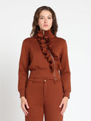 Gracia Fashion Women's Highneck Scuba Assymetrical Ruffled Zip Jacket JACKET Gracia Fashion RUST S 