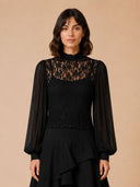 Gracia Fashion Women's Lace Blouse with Pleated Collar and Sleeve TOP Gracia Fashion 
