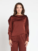 Gracia Fashion Women's Long Sleeve Satin Off-Shoulder Top TOP Gracia Fashion BROWN S 