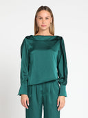Gracia Fashion Women's Long Sleeve Satin Off-Shoulder Top TOP Gracia Fashion HUNTER GREEN S 
