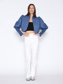 Gracia Fashion Women's Quilted Denim Puff Jacket with Ribbed Sleeve JACKET Gracia Fashion 