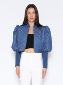 Gracia Fashion Women's Quilted Denim Puff Jacket with Ribbed Sleeve JACKET Gracia Fashion 