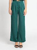 Gracia Fashion Women's Wide Leg Satin Pants PANTS Gracia Fashion HUNTER GREEN S 