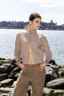 Gracia Fashion Women's Zip up long sleeve textured jacket SWEATER Gracia Fashion BEIGE ONE 