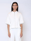 Gracia Fashion Women's Zip-Up Split Side Puff Sleeve Jacket JACKET Gracia Fashion WHITE S 