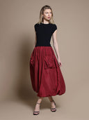 Half Body Knit & Half Bottom Polyester Long Dress DRESS Gracia Fashion BURGUNDY S 