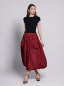 Half Body Knit & Half Bottom Polyester Long Dress DRESS Gracia Fashion BURGUNDY S 