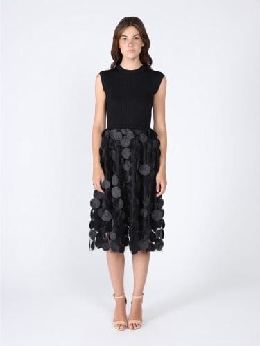 Half Knit Body Floral Mesh Long Dress DRESS Gracia Fashion BLACK S 