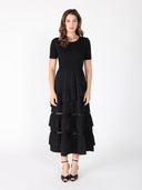 Half Knit Fabric Long Dress DRESS Gracia Fashion BLACK S 