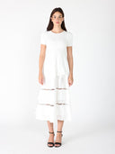 Half Knit Fabric Long Dress DRESS Gracia Fashion WHITE S 
