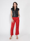 Half Pleather Panelled Half Plain Vest JACKET Gracia Fashion 