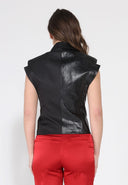Half Pleather Panelled Half Plain Vest JACKET Gracia Fashion 