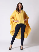 High and Low Wide Shirts With Shirred Cuffs TOP Gracia Fashion 