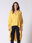 High and Low Wide Shirts With Shirred Cuffs TOP Gracia Fashion YELLOW S 