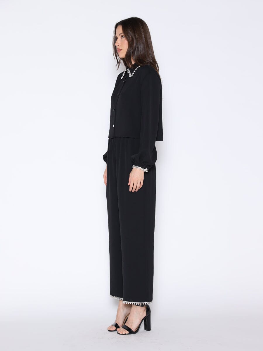 High Elastic Waist Pearl Hem Pants PANTS Gracia Fashion 