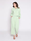 High Elastic Waist Pearl Hem Pants PANTS Gracia Fashion 