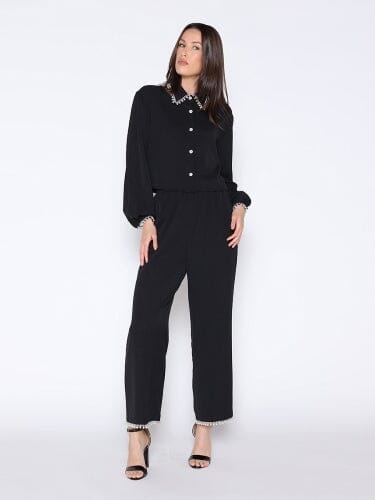 High Elastic Waist Pearl Hem Pants PANTS Gracia Fashion 