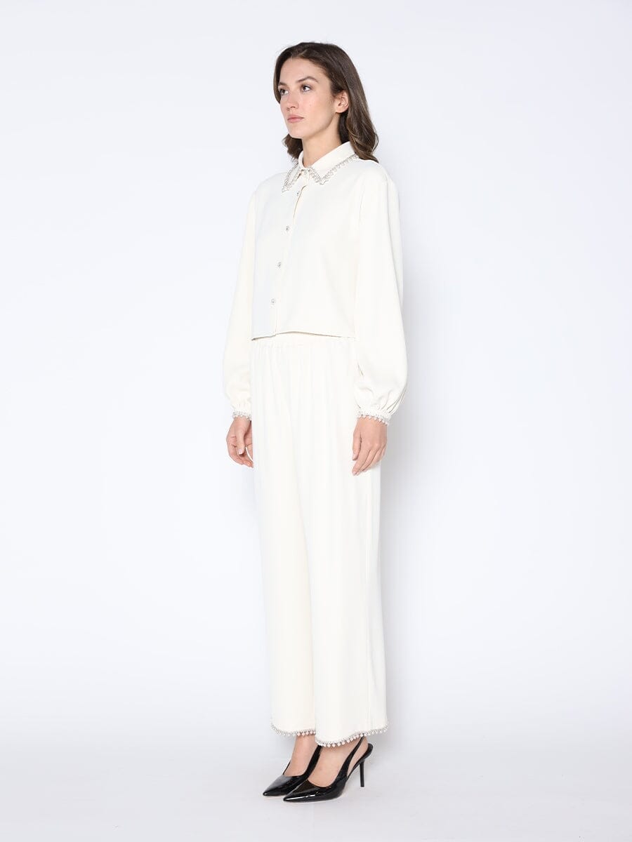 High Elastic Waist Pearl Hem Pants PANTS Gracia Fashion 