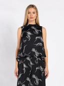 High-Low Sleeveless Printed Shirt TOP Gracia Fashion BLACK S 