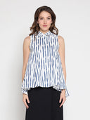 High low sleeveless printed top TOP Gracia Fashion WHITE/BLUE S 