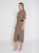 High Neck Belt Buckle Detail Solid Dress DRESS Gracia Fashion 
