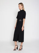 High neck belt buckle detail solid dress DRESS Gracia Fashion 