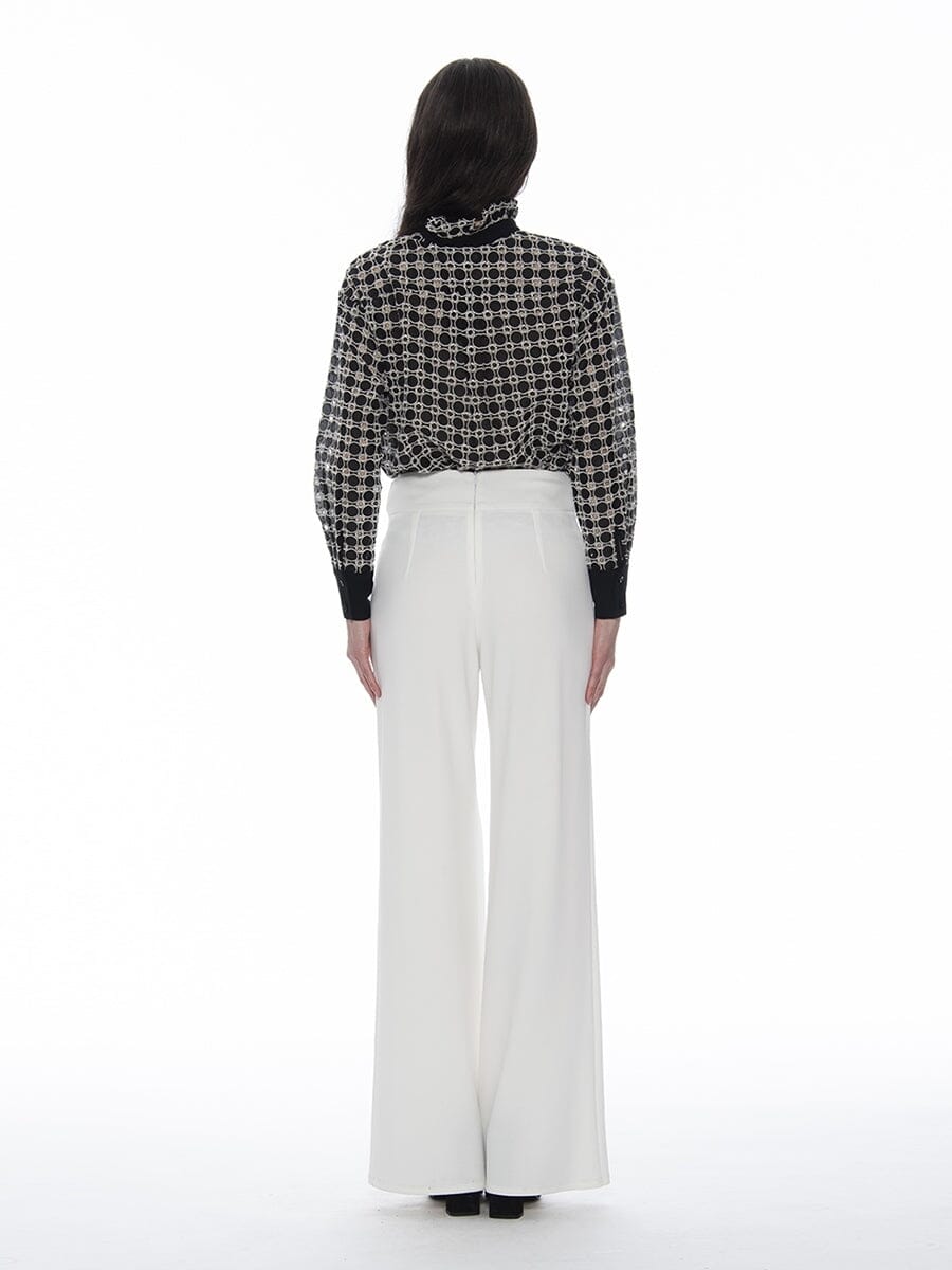 High Neck Frill Detail Circle Embroidered Shirt TOP Gracia Fashion 