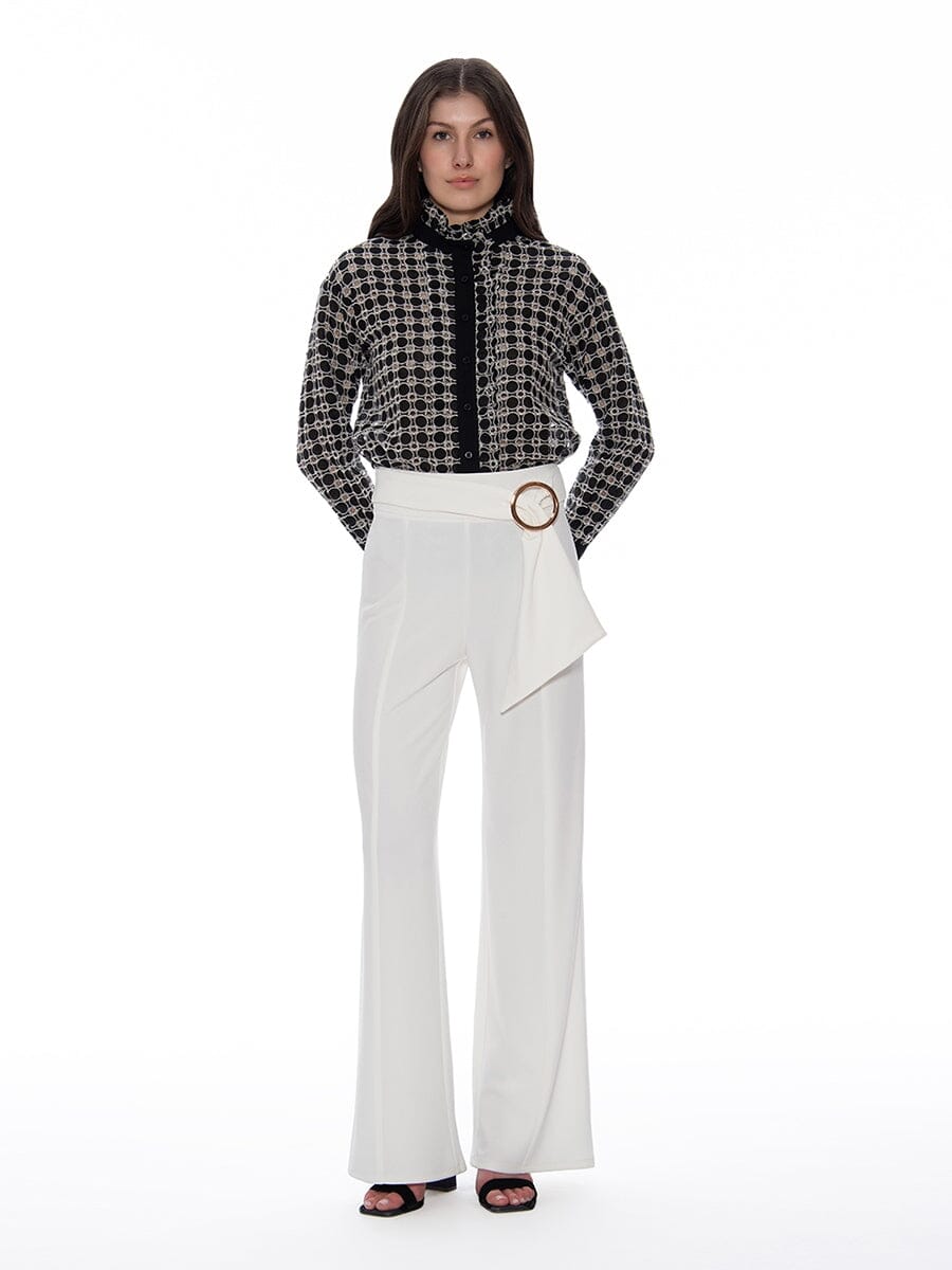 High Neck Frill Detail Circle Embroidered Shirt TOP Gracia Fashion 