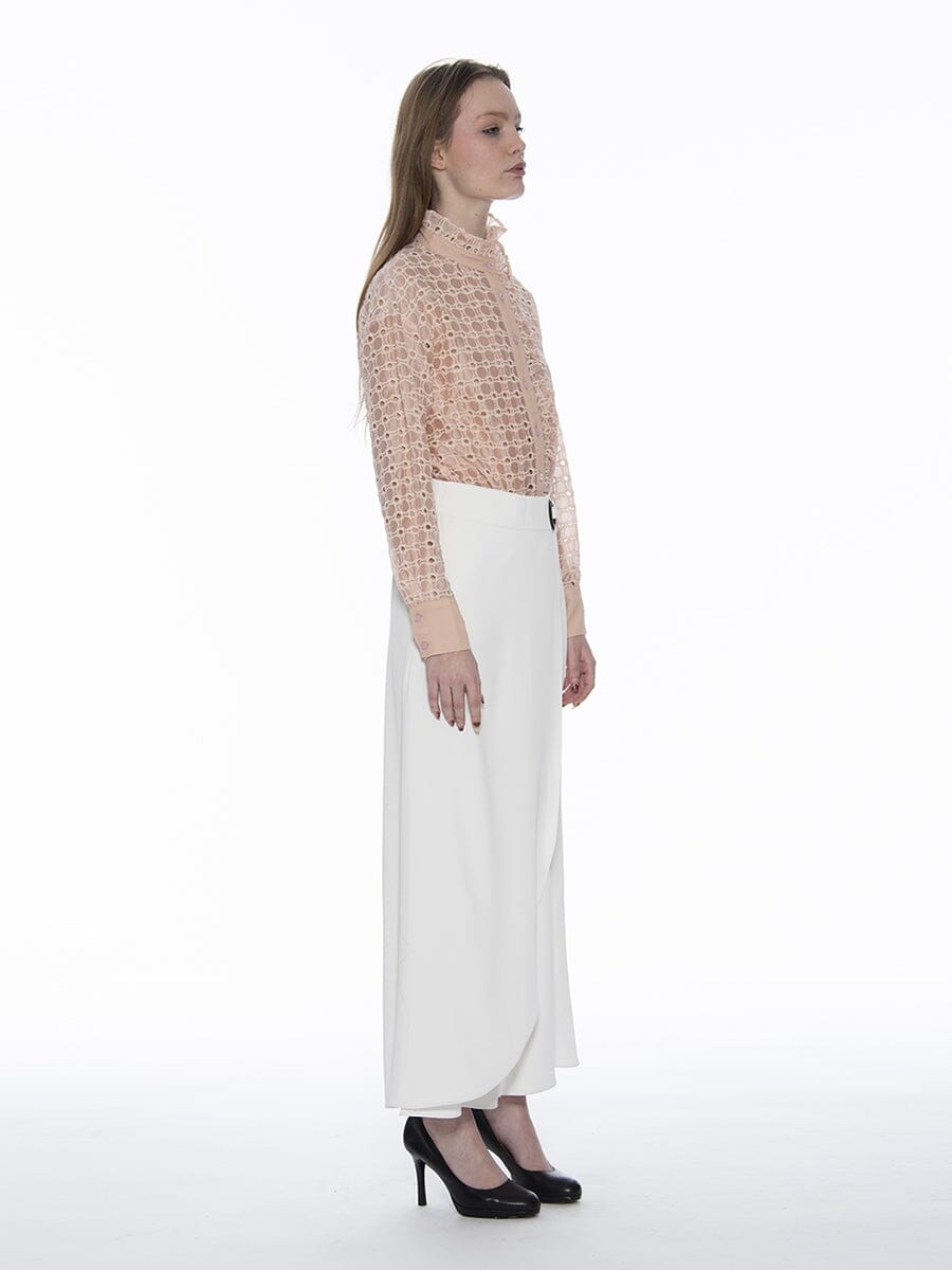 High Neck Frill Detail Circle Embroidered Shirt TOP Gracia Fashion 