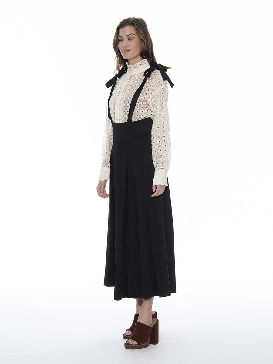 High Neck Frill Detail Circle Embroidered Shirt TOP Gracia Fashion 