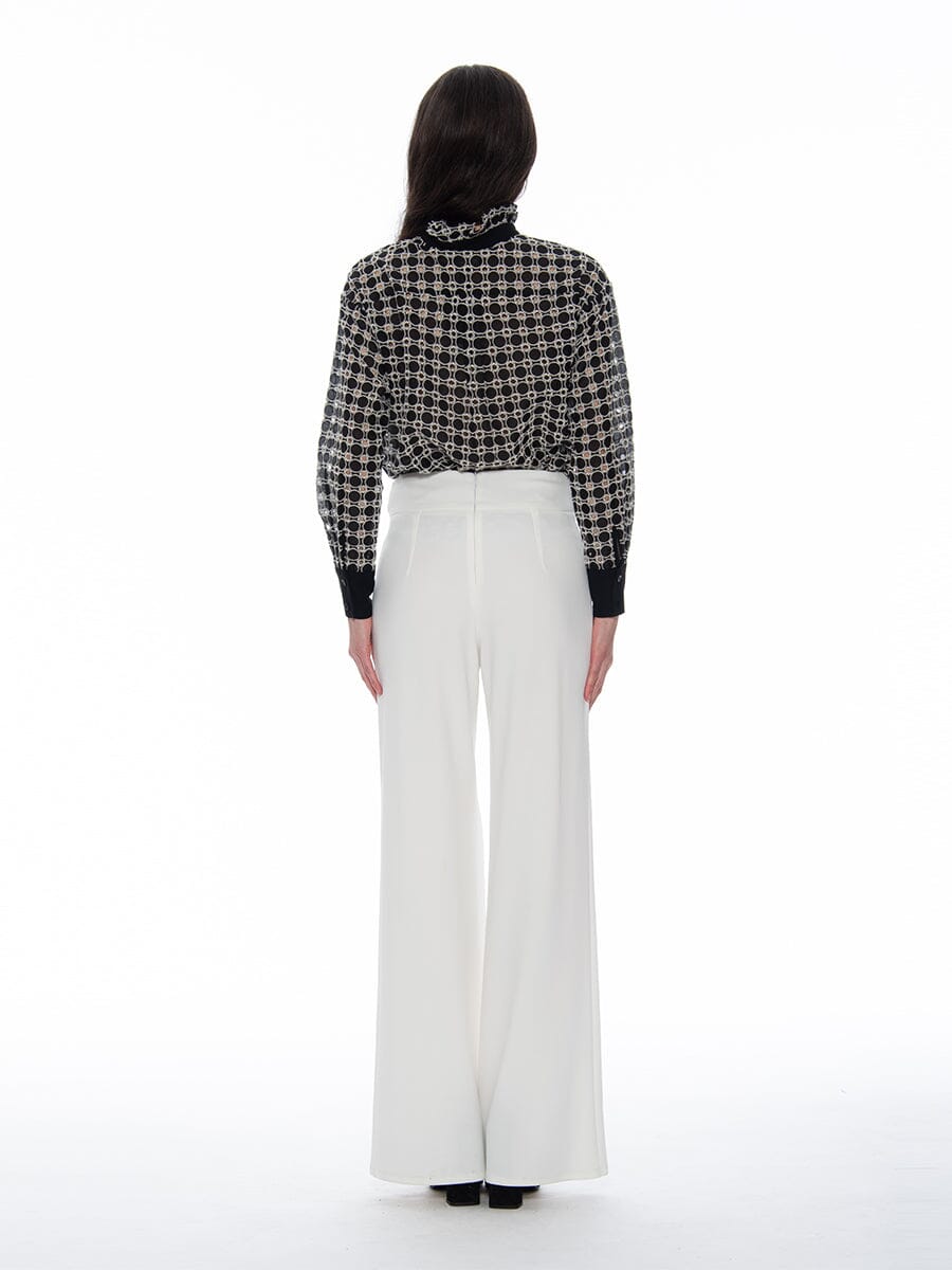 High Neck Frill Detail Circle Embroidered Shirt TOP Gracia Fashion 