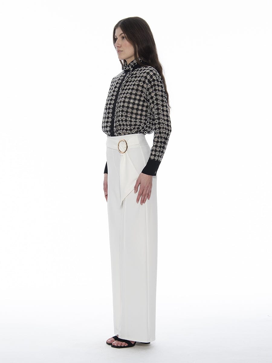 High Neck Frill Detail Circle Embroidered Shirt TOP Gracia Fashion 